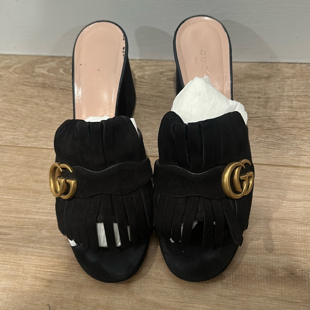 Gucci suede fringe mules